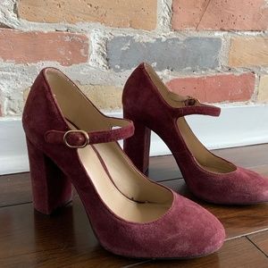 Vince Camuto Suede Plum Block Heel Pump with Ankle Strap